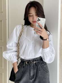 DAZY 主教袖釦前襯衫 - 白色 - 查看 4