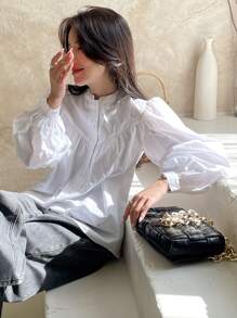 DAZY 主教袖釦前襯衫 - 白色 - 查看 5