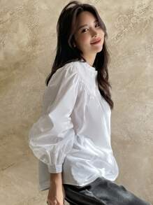 DAZY 主教袖釦前襯衫 - 白色 - 查看 6