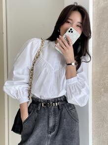 DAZY 主教袖釦前襯衫 - 白色 - 查看 7