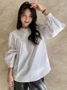 DAZY 主教袖釦前襯衫 - 白色 - 查看 8