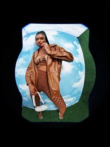 SHEIN BAE Cazadora tachuela con bolsillo de canguro de manga raglán - Marrón - Ver 5