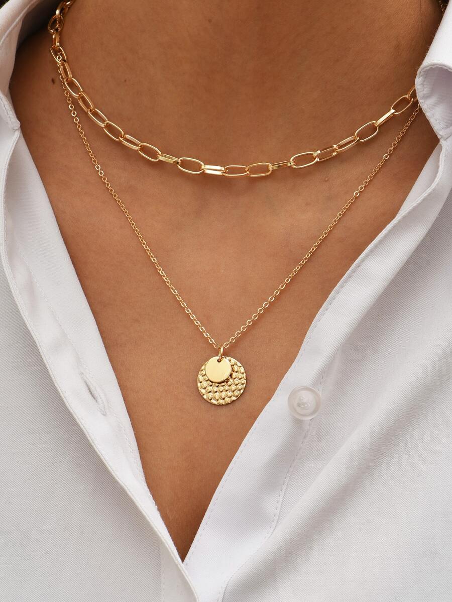 圓形吊飾多層次項鍊