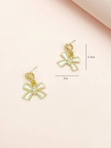 情人节仿珍珠装饰蝴蝶结耳坠 - 白色 - 查看 3