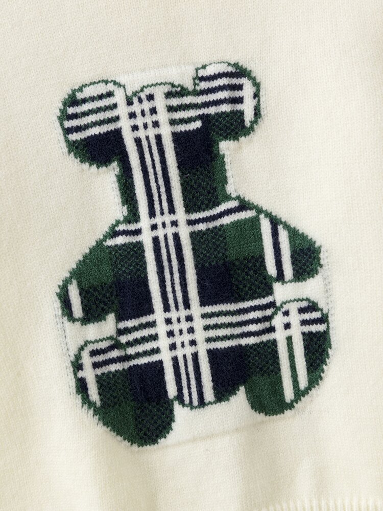 Toddler Girls Bear Pattern Sweater & Plaid Knit Skirt - Multicolor - View 6
