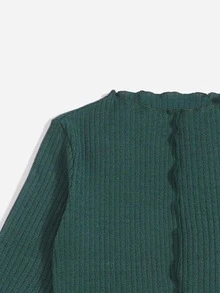 Mulvari Bộ đồ hai mảnh nữ Gân đan màu trơn Giải trí - Màu xanh lá cây đậm - Xem 3