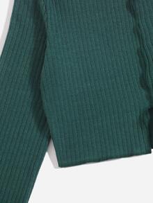 Mulvari Bộ đồ hai mảnh nữ Gân đan màu trơn Giải trí - Màu xanh lá cây đậm - Xem 4