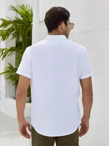 Manfinity Homme Camisa De Hombre Con Bolsillo Aplicado Y Media Botonadura - Blanco - Ver 2