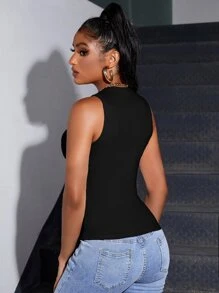 Chiquease Top tank tejido de canalé - Negro - Ver 2