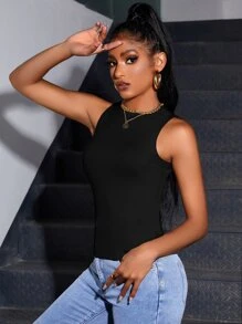 Chiquease Top tank tejido de canalé - Negro - Ver 3