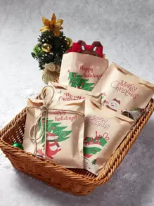 24pcs Christmas Pattern Gift Bag & 24pcs Sticker - Khaki - View 1