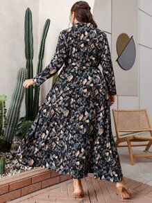 Lacomfia Plus Allover Print Belted Shirt Dress - Multicolor - View 2