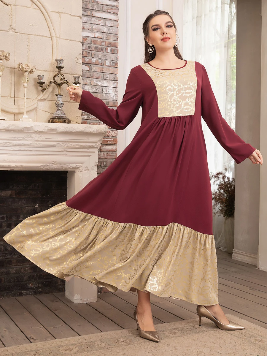 Modelyn Vestido dorado con estampado de cuerda bajo con fruncido sin cinturón - Multicolor - Ver 1