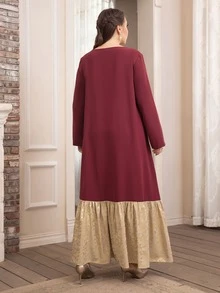 Modelyn Vestido dorado con estampado de cuerda bajo con fruncido sin cinturón - Multicolor - Ver 2