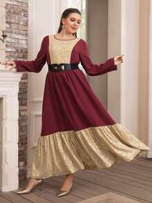 Modelyn Vestido dorado con estampado de cuerda bajo con fruncido sin cinturón - Multicolor - Ver 3