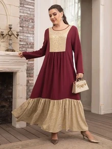 Modelyn Vestido dorado con estampado de cuerda bajo con fruncido sin cinturón - Multicolor - Ver 4