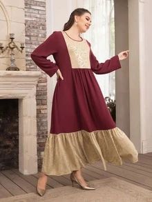 Modelyn Vestido dorado con estampado de cuerda bajo con fruncido sin cinturón - Multicolor - Ver 5