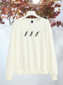 Billy Kolkmeyer Cartoon Graphic Drop Shoulder Pullover - Beige - View 1