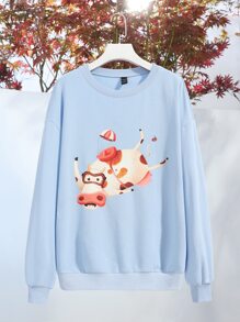 Paula Oliosi Áo chui đầu Đồ họa Hoạt hình Thả vai - Màu xanh nhạt - Xem 1