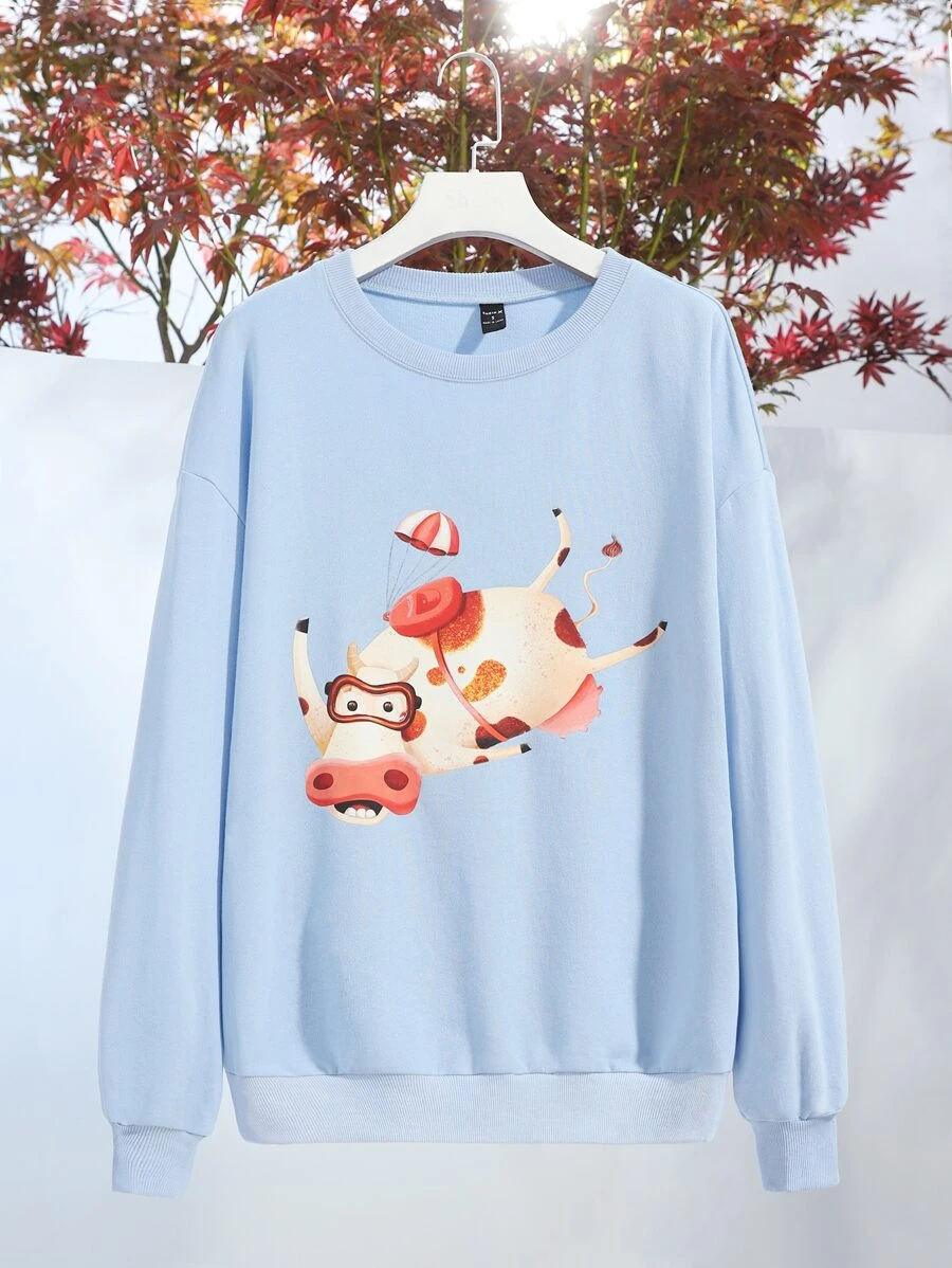 Paula Oliosi Áo chui đầu Đồ họa Hoạt hình Thả vai - Màu xanh nhạt - Xem 1