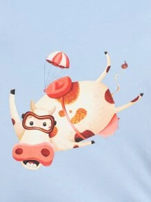 Paula Oliosi Áo chui đầu Đồ họa Hoạt hình Thả vai - Màu xanh nhạt - Xem 5