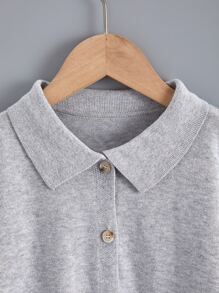 小女童落肩袖開襟衫和條紋飾邊百褶針織短裙 - 灰色 - 查看 5