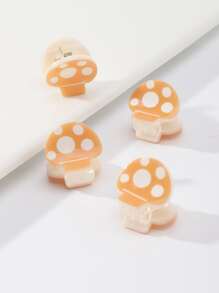 4个装女士简约可爱迷你蘑菇形发夹，适合日常休闲佩戴 - 彩色 - 查看 1