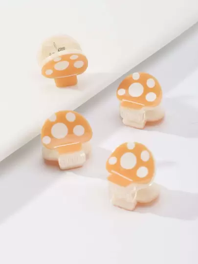 4个装女士简约可爱迷你蘑菇形发夹，适合日常休闲佩戴