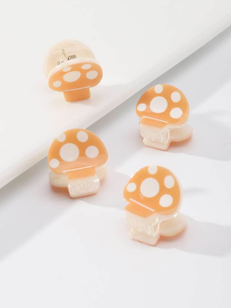 4个装女士简约可爱迷你蘑菇形发夹，适合日常休闲佩戴 - 彩色 - 查看 1