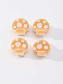 4个装女士简约可爱迷你蘑菇形发夹，适合日常休闲佩戴 - 彩色 - 查看 2