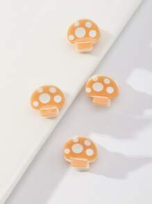 4个装女士简约可爱迷你蘑菇形发夹，适合日常休闲佩戴 - 彩色 - 查看 4