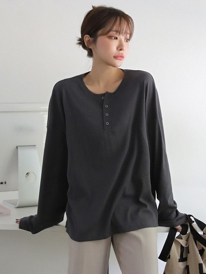 Quarter Button Drop Shoulder Tee