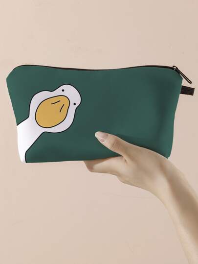 حقيبة مكياج بسحاب بطباعة بطة رسوم كارتون