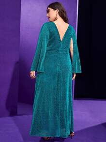 Modelyn Đầm Plus Size Chia màu trơn Hấp dẫn - Màu xanh ngọc - Xem 2