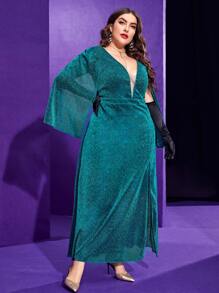 Modelyn Đầm Plus Size Chia màu trơn Hấp dẫn - Màu xanh ngọc - Xem 4