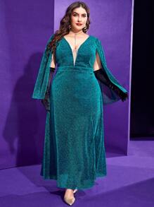 Modelyn Đầm Plus Size Chia màu trơn Hấp dẫn - Màu xanh ngọc - Xem 5