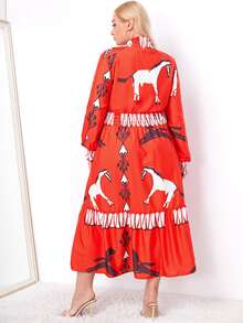 Vestido al azar con estampado de caballo con fruncido bajo con fruncido - Multicolor - Ver 2