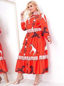 Vestido al azar con estampado de caballo con fruncido bajo con fruncido - Multicolor - Ver 4