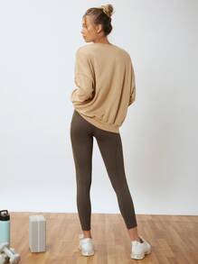 SHEIN Unity 粘膠纖維超大套頭衫 - 卡其色 - 查看 2