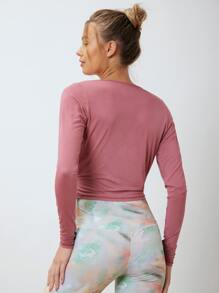 SHEIN Modal Cropped Wrap Sports T-Shirt - Dusty Pink - View 2