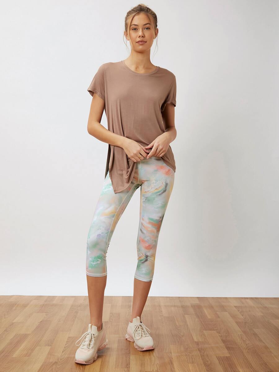 SHEIN Modal Asymmetrical Hem Sports T-Shirt - Apricot - View 1