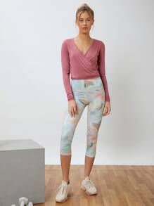 SHEIN Modal Cropped Wrap Sports T-Shirt - Dusty Pink - View 3