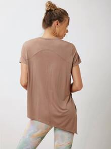 SHEIN Modal Asymmetrical Hem Sports T-Shirt - Apricot - View 3