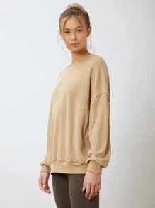 SHEIN Unity 粘膠纖維超大套頭衫 - 卡其色 - 查看 6