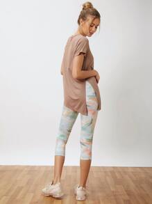 SHEIN Modal Asymmetrical Hem Sports T-Shirt - Apricot - View 5