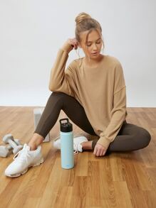 SHEIN Unity 粘膠纖維超大套頭衫 - 卡其色 - 查看 7