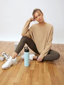 SHEIN Unity 粘膠纖維超大套頭衫 - 卡其色 - 查看 8