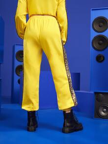 Nidhi 拼接亮片側接縫腰部抽繩衛褲 - 黃色 - 查看 2