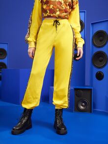 Nidhi 拼接亮片側接縫腰部抽繩衛褲 - 黃色 - 查看 3