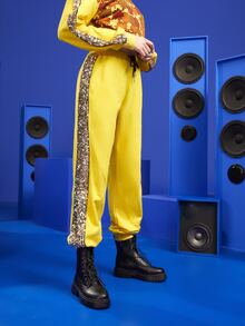 Nidhi 拼接亮片側接縫腰部抽繩衛褲 - 黃色 - 查看 5